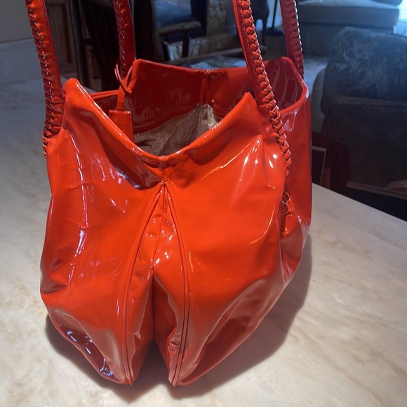 Salvatore Ferragamo orange patent leather satchel. Gently used. - Picture 6 of 12